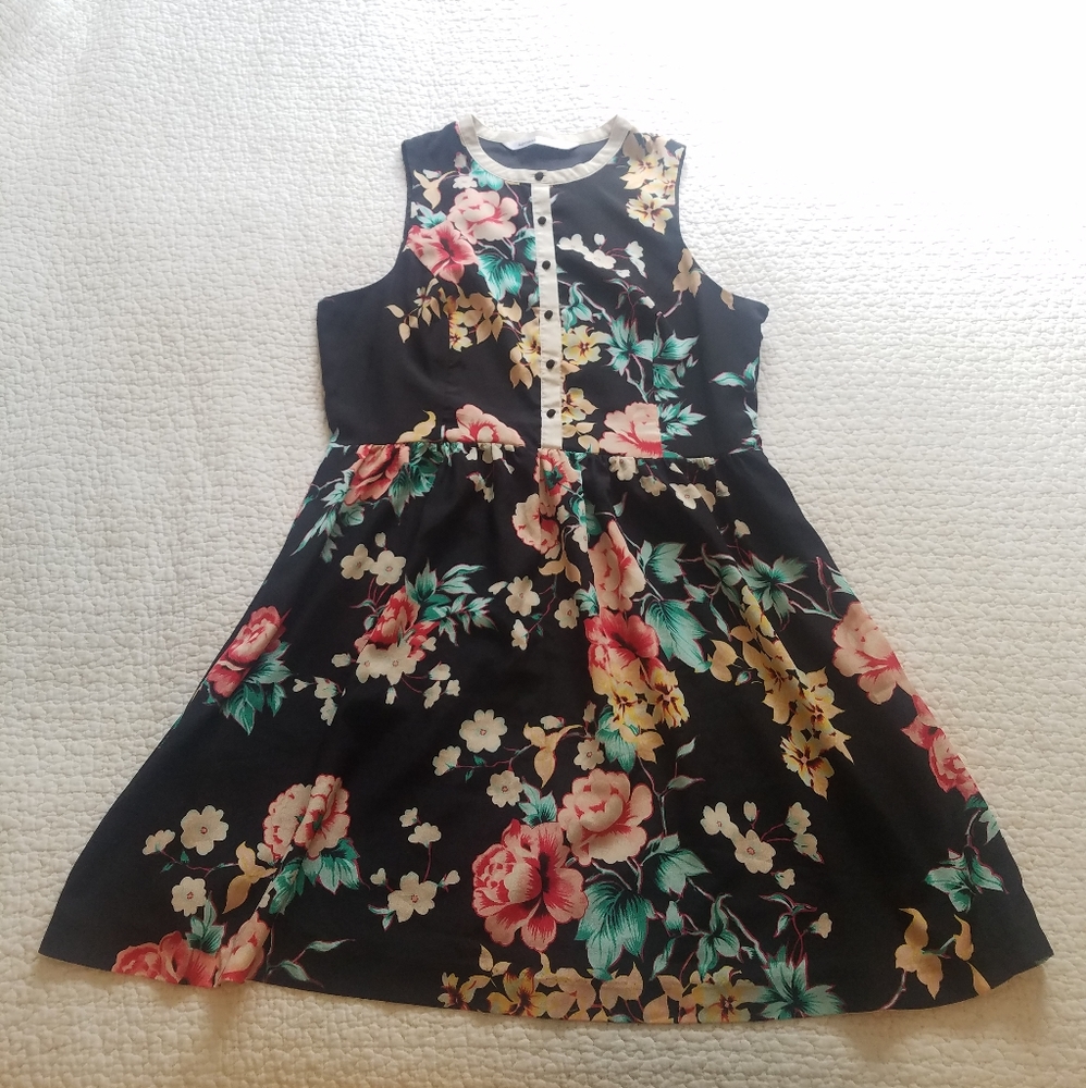 Kensie Button Front Floral Sleeveless Dress